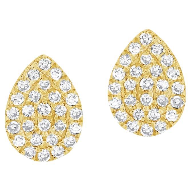 14K Yellow Gold Diamond Pave Pear Shape Stud Earrings for Her For Sale