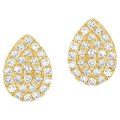 14K Yellow Gold Diamond Pave Pear Shape Stud Earrings for Her