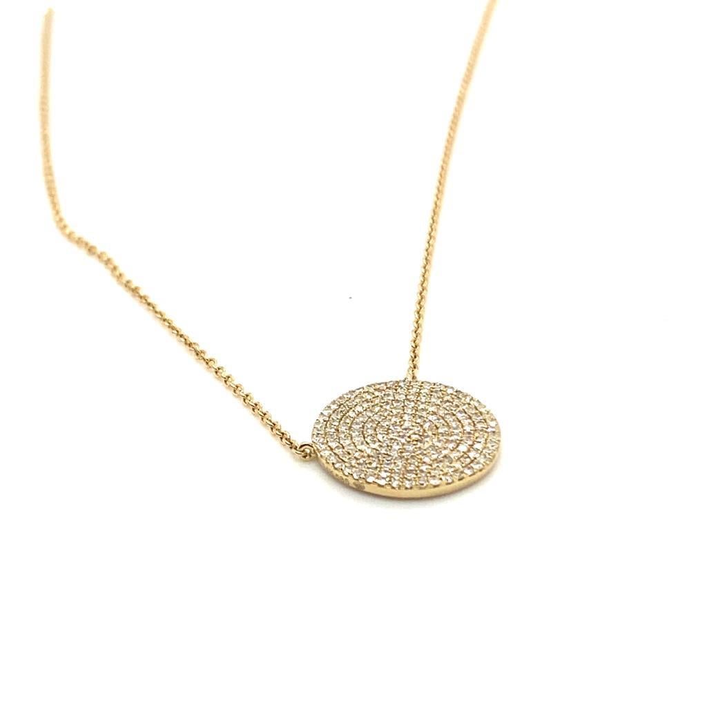 14 Karat Yellow Gold Diamond Pave Pendant Necklace In New Condition For Sale In New York, NY