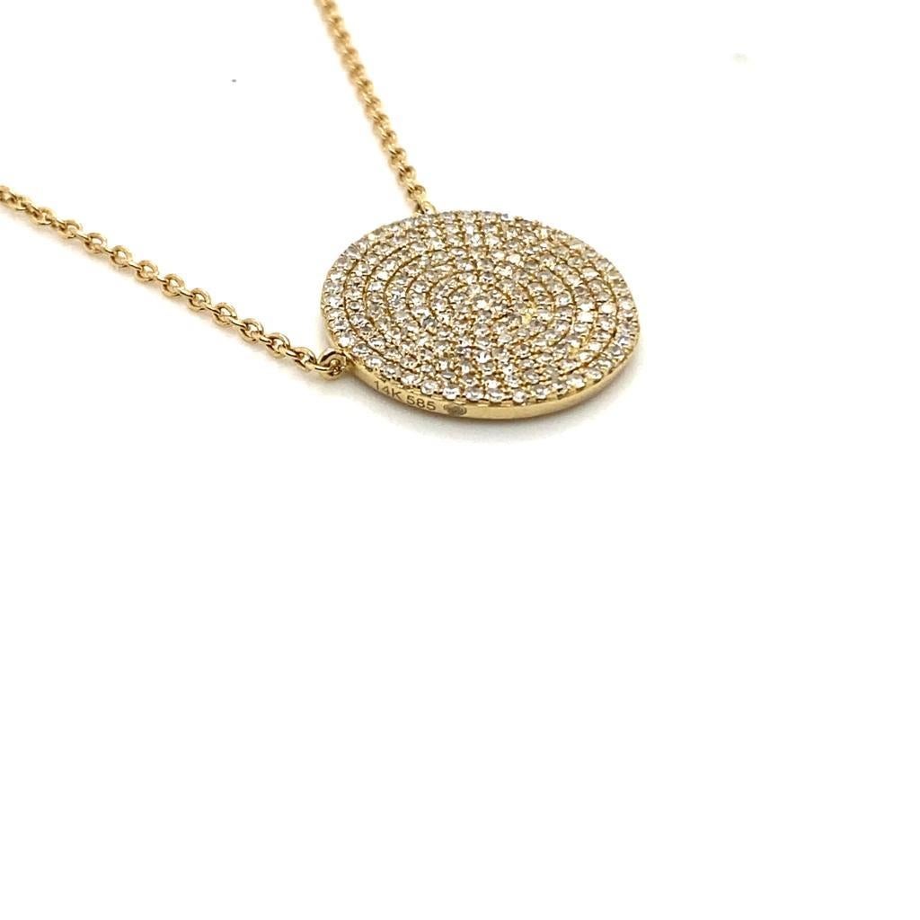 Women's 14 Karat Yellow Gold Diamond Pave Pendant Necklace For Sale