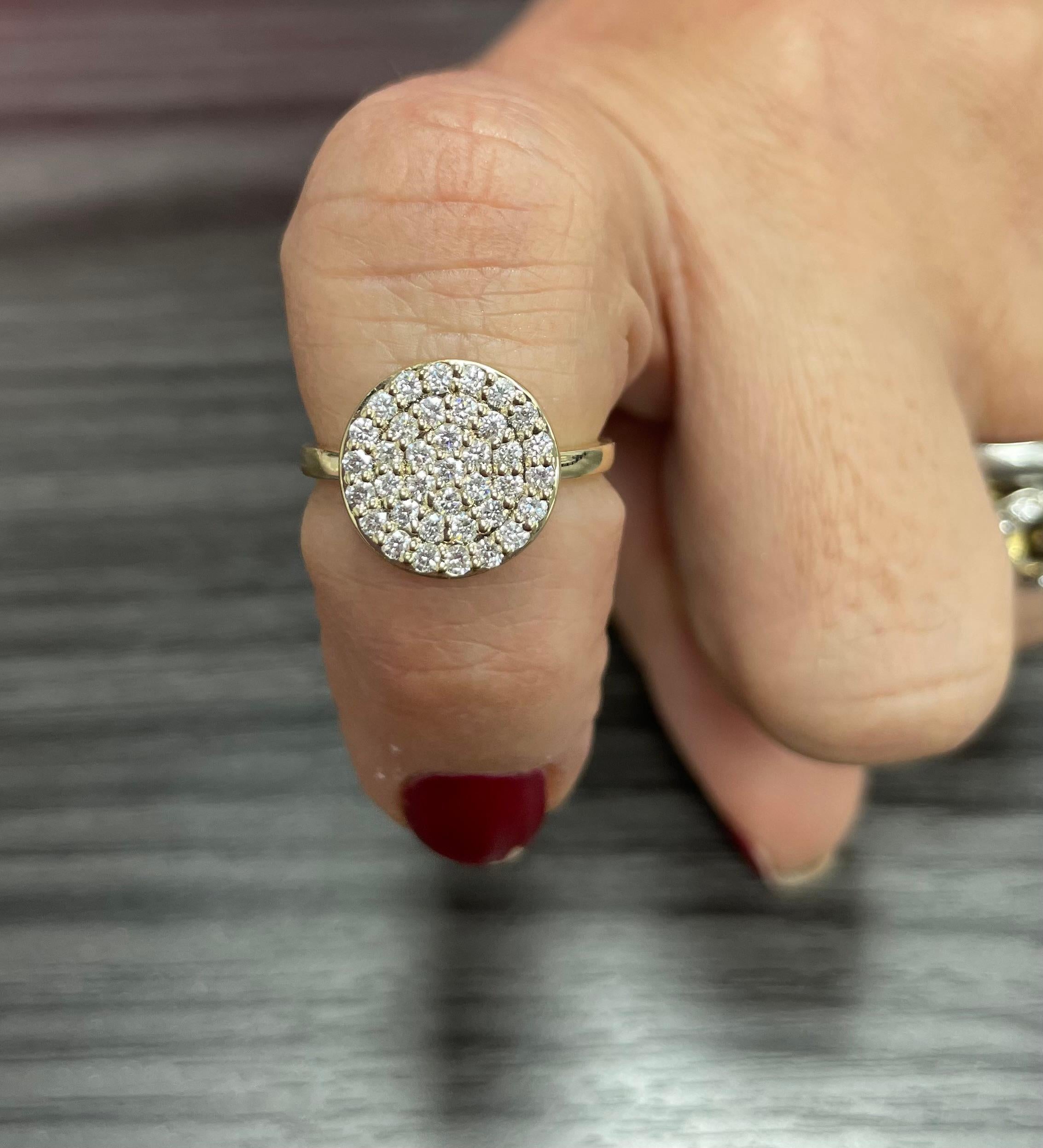 Contemporary 14K Yellow Gold Diamond Pave Ring For Sale