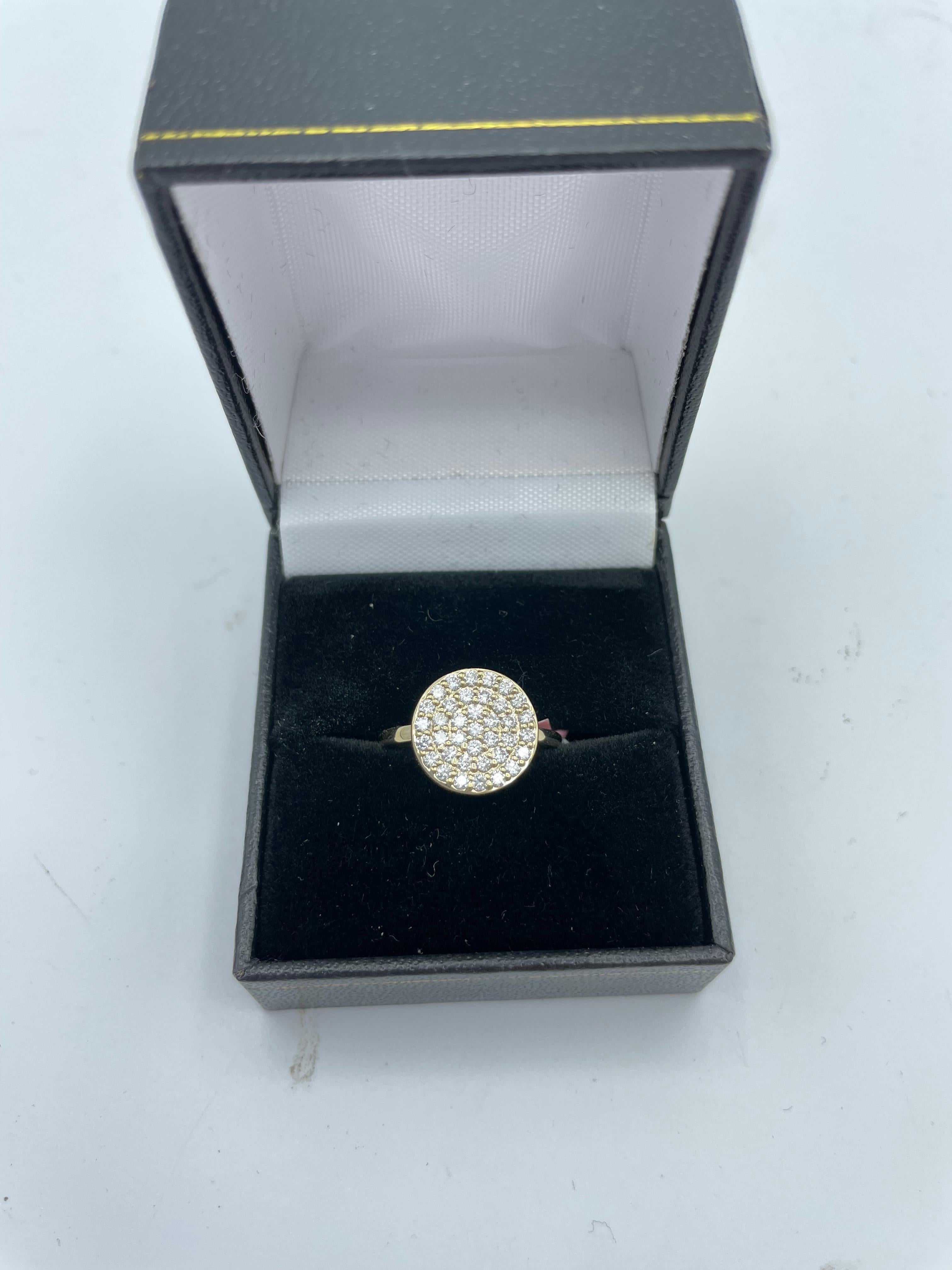 Round Cut 14K Yellow Gold Diamond Pave Ring For Sale