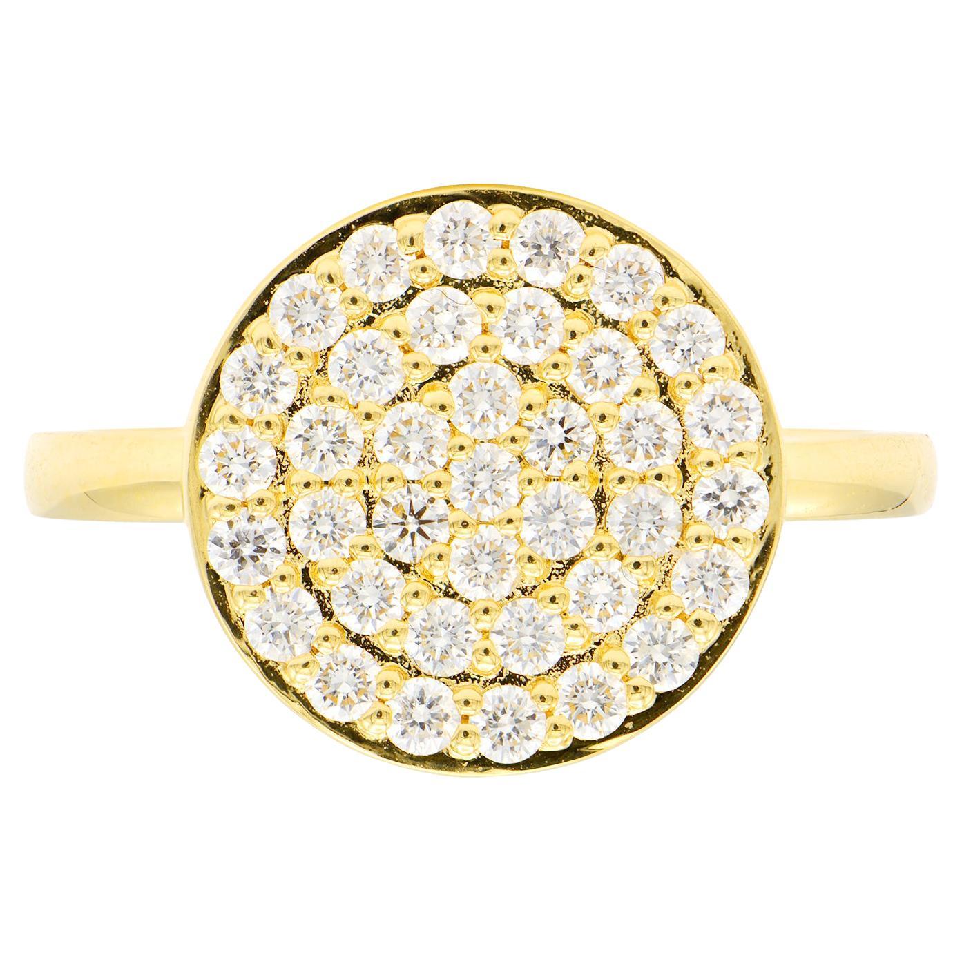 14K Yellow Gold Diamond Pave Ring For Sale