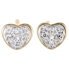 14 Karat Yellow Gold Diamond Pave Small Heart Stud Push Back Earrings