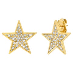 14k Yellow Gold And Diamond Pave Star Earrings