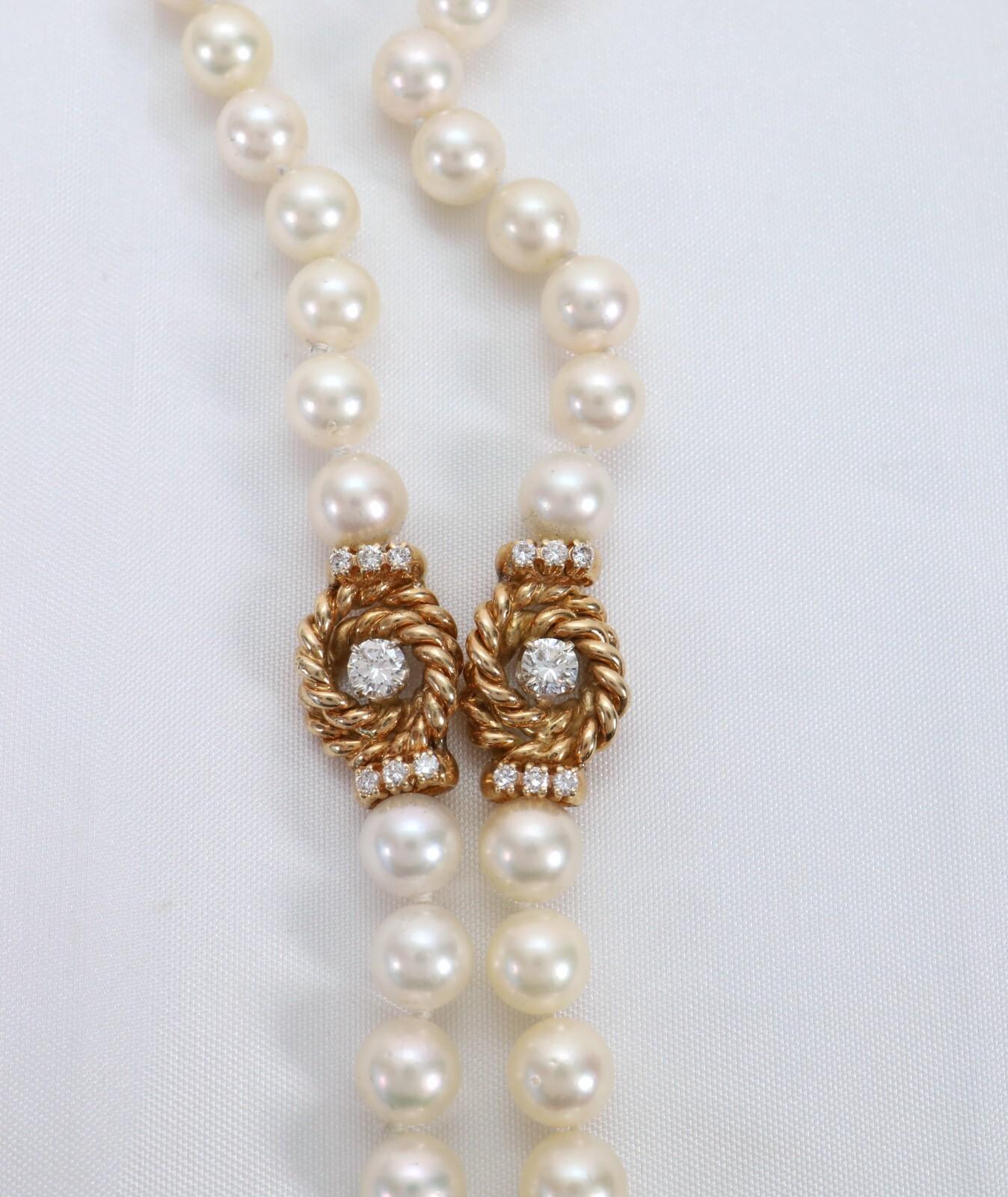 Collar de Diamantes y Perlas de Oro Amarillo de 14k, 21 pulgadas - 78.3g en Bueno estado para la venta en Providence, RI