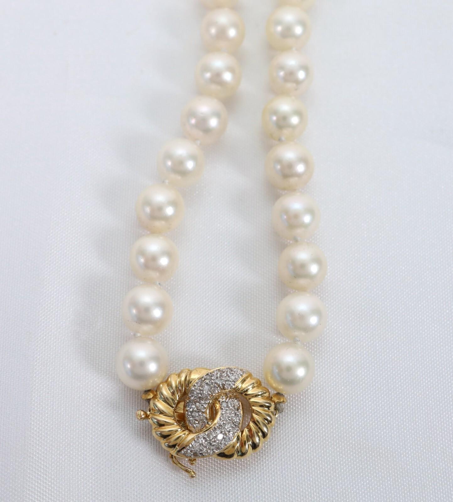 Collar de Diamantes y Perlas de Oro Amarillo de 14k, 21 pulgadas - 78.3g en venta 1