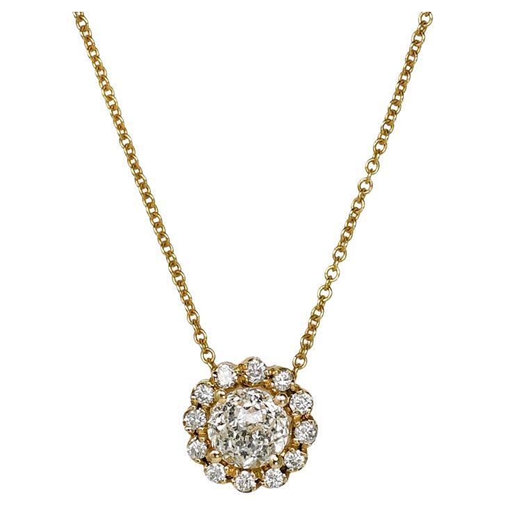 14K Yellow Gold Diamond Pendant Necklace 0.99ct