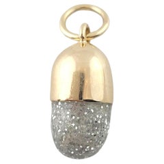 14K Yellow Gold Diamond Pill Capsule Charm #16228