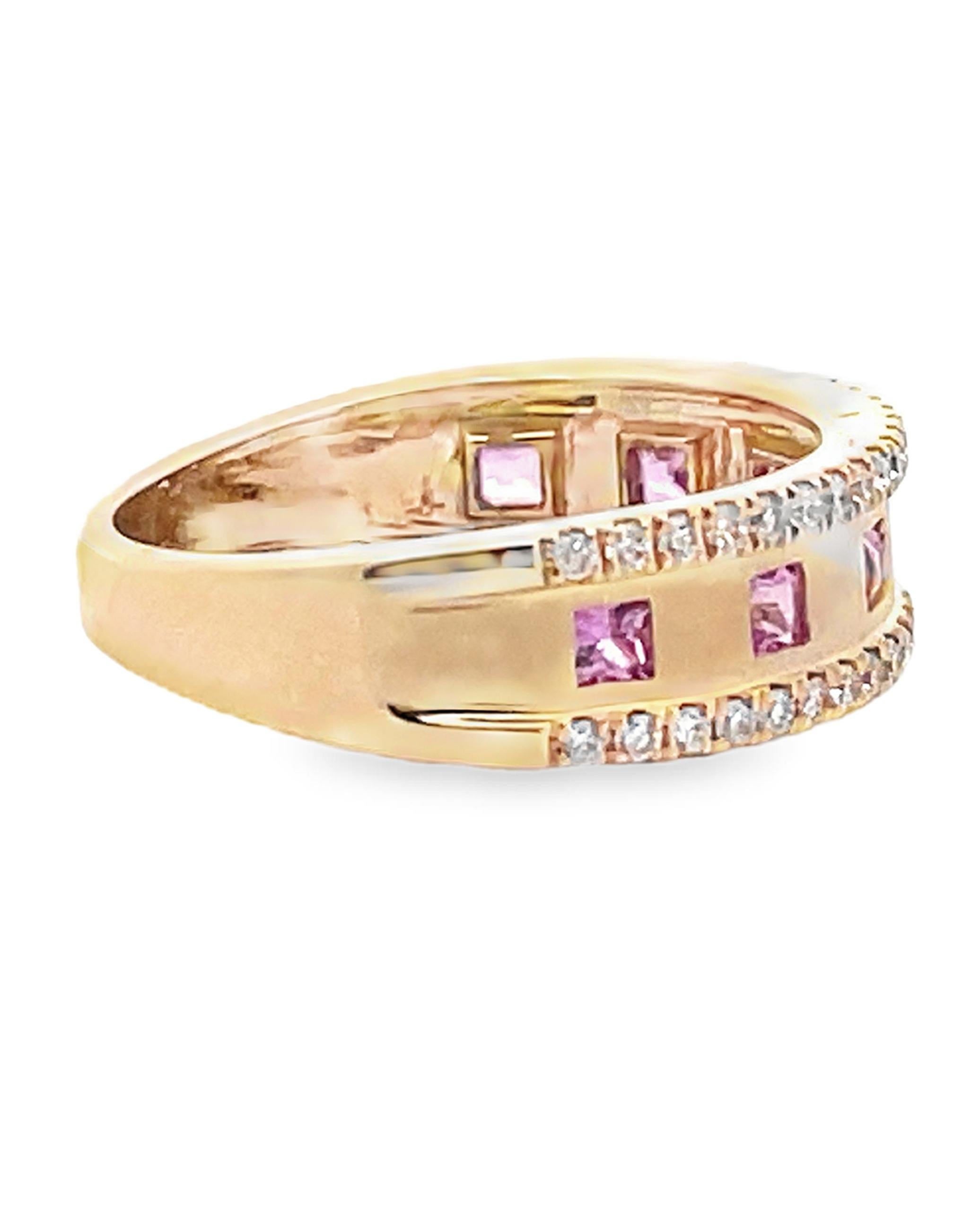 14K Yellow Gold Diamond & Pink Sapphire Fashion Ring In New Condition For Sale In Old Tappan, NJ