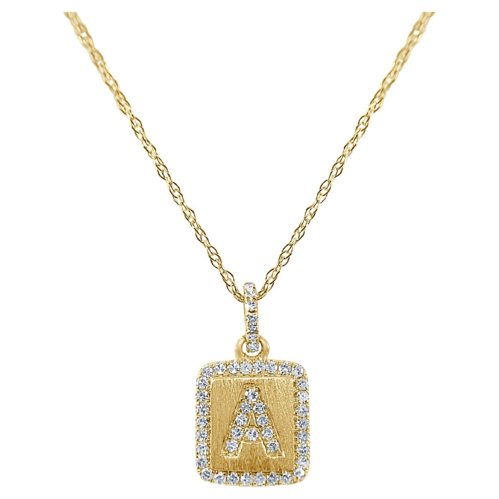 Collier d'initiales en or jaune 14 carats avec plaque de diamants, pour elle
