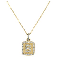 Collier d'initiales B en or jaune 14 carats avec plaque de diamants pour elle
