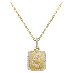 Collier d'initiales C en or jaune 14 carats avec plaque de diamants pour elle
