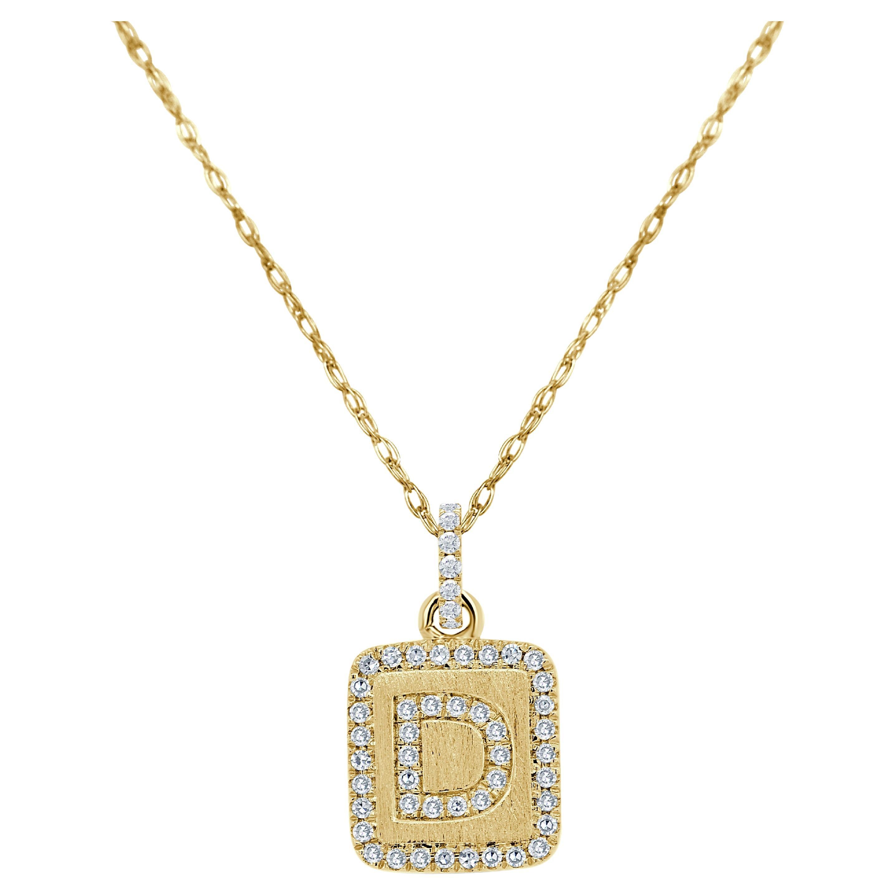 14K Yellow Gold Diamond Plate Initals D Necklace for Her