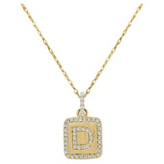 14K Gelbgold Diamant Plate Initialen D Halskette für Her