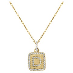 Collier d'initiales en or jaune 14 carats avec plaque de diamants pour elle