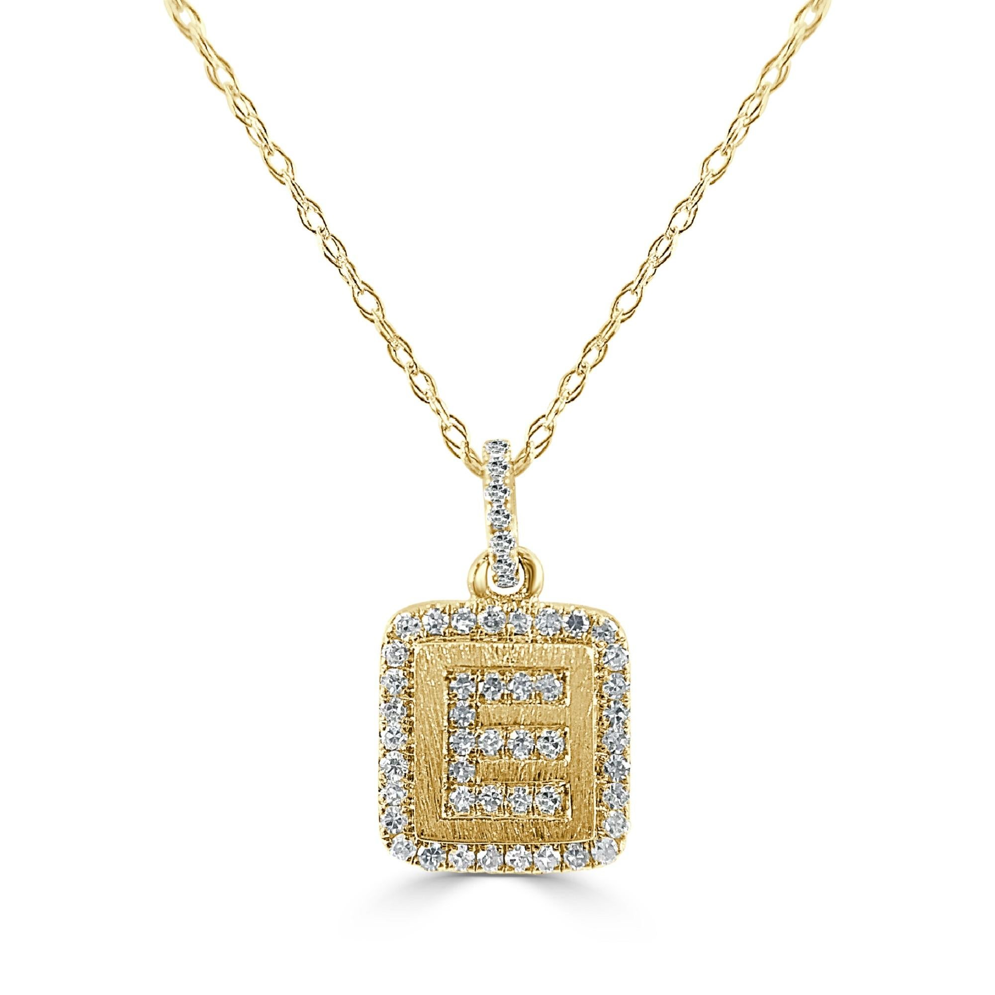 Baguette Cut 14K Yellow Gold Diamond Plate Initals E Necklace for Her For Sale