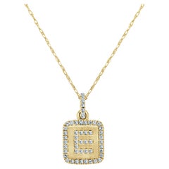 14K Yellow Gold Diamond Plate Initals E Necklace for Her