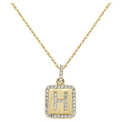 Collier d'initiales H en or jaune 14 carats avec plaque de diamants pour elle