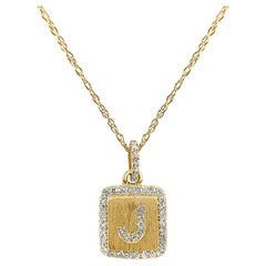 14K Yellow Gold Diamond Plate Initals J Necklace for Her