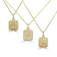 14K Yellow Gold Diamond Plate Initals L Necklace for Her