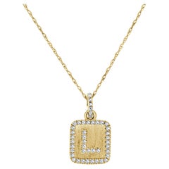 14K Yellow Gold Diamond Plate Initals L Necklace for Her
