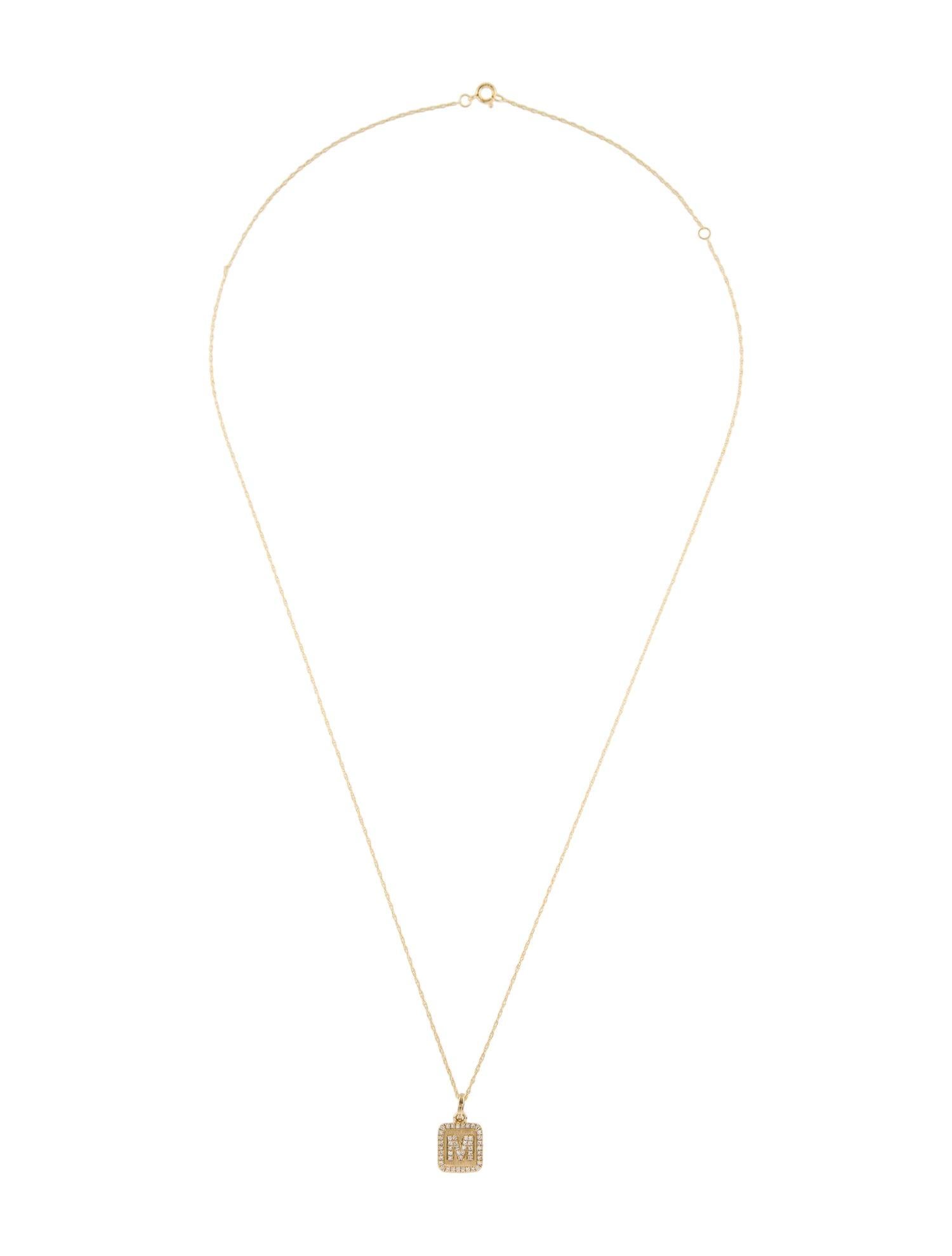 Contemporary 14K Yellow Gold Diamond Plate Initals M Necklace for Her For Sale
