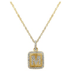 14K Gelbgold Diamant Platin-Initialen M Halskette für Sie