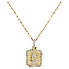 Collier d'initiales S en or jaune 14 carats avec plaque de diamants pour elle