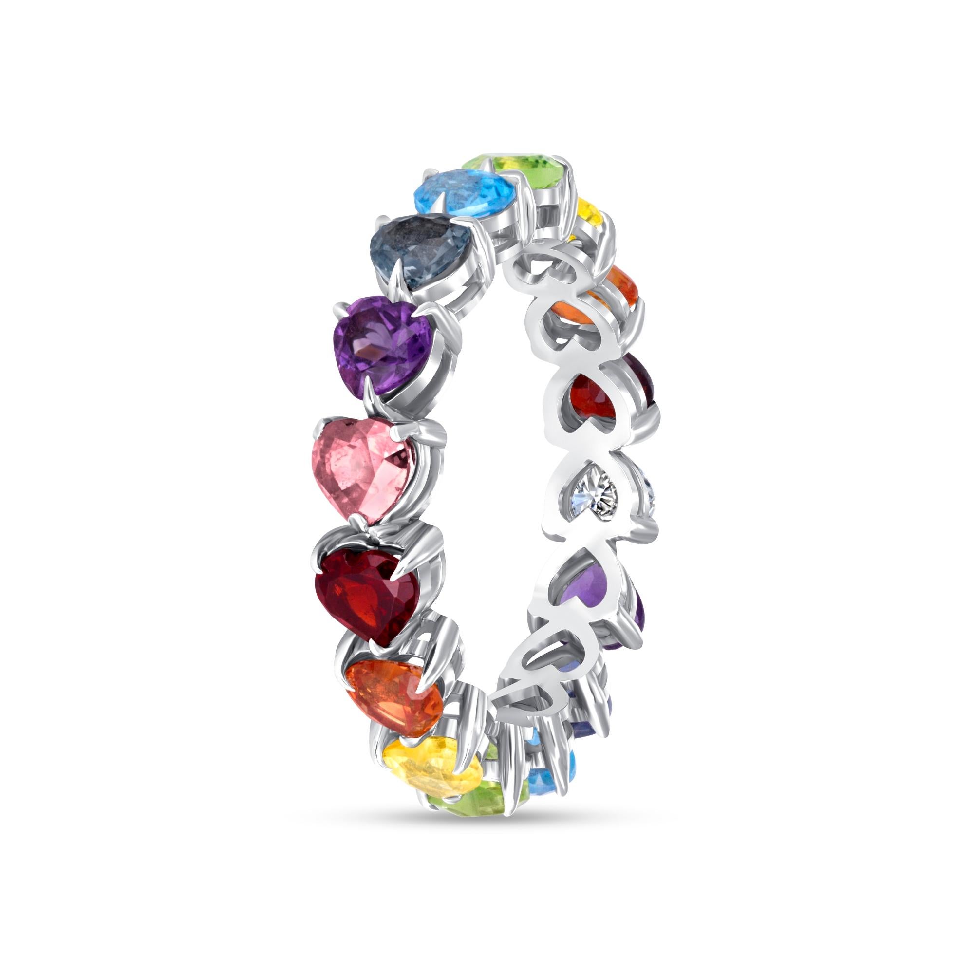 Heart Cut 14k Yellow Gold Diamond Rainbow Ring For Sale