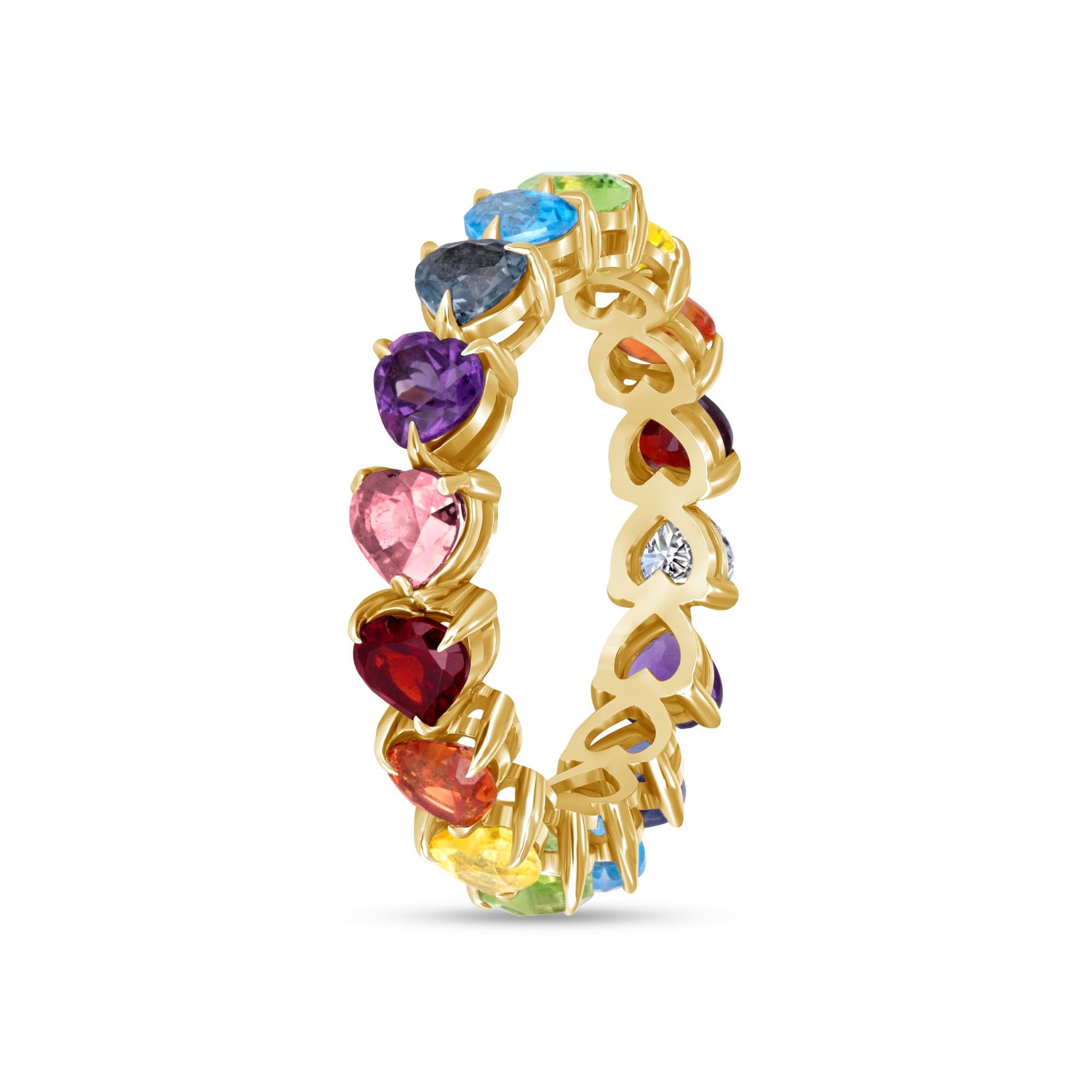 14k Yellow Gold Diamond Rainbow Ring In New Condition For Sale In Miami Beach, FL