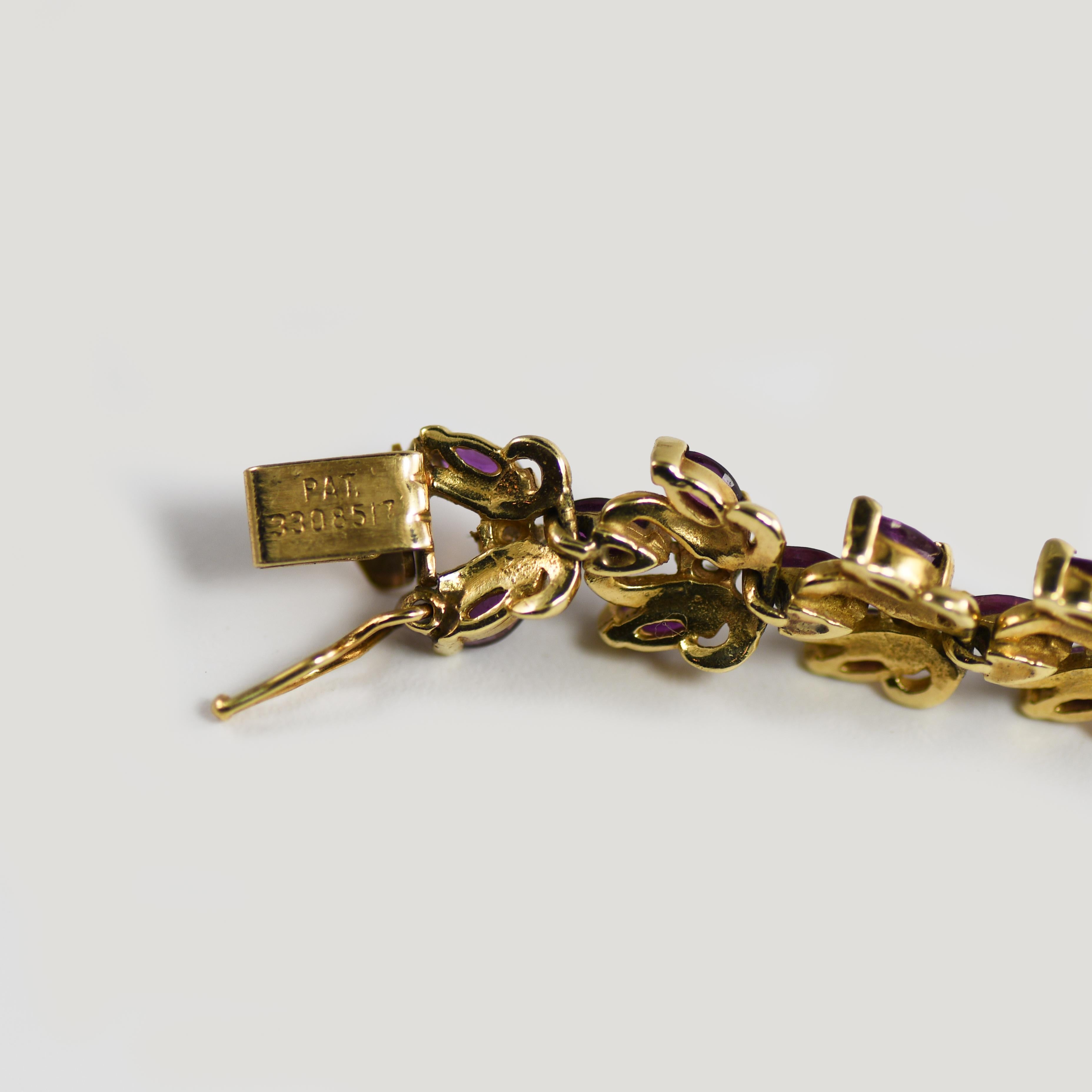 14K Yellow Gold Diamond & Rhodolite Garnet Bracelet 16.1g For Sale 2