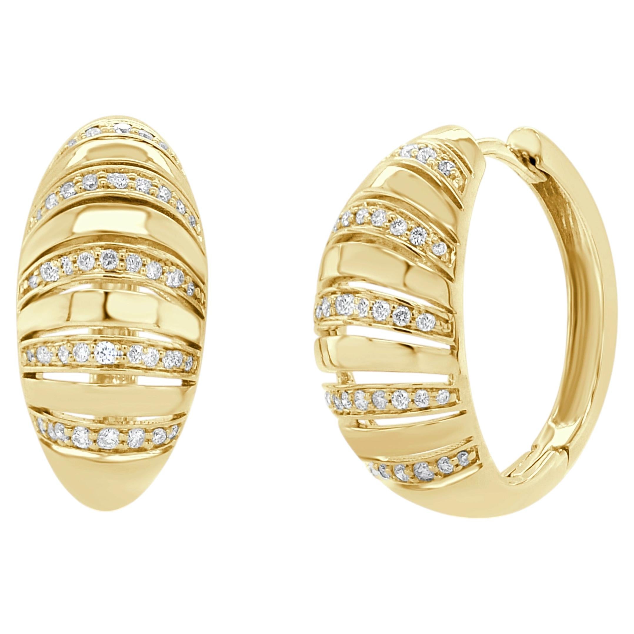 14K Yellow Gold Diamond Hoop Earrings, 0.29ct Round Diamonds, New For Sale