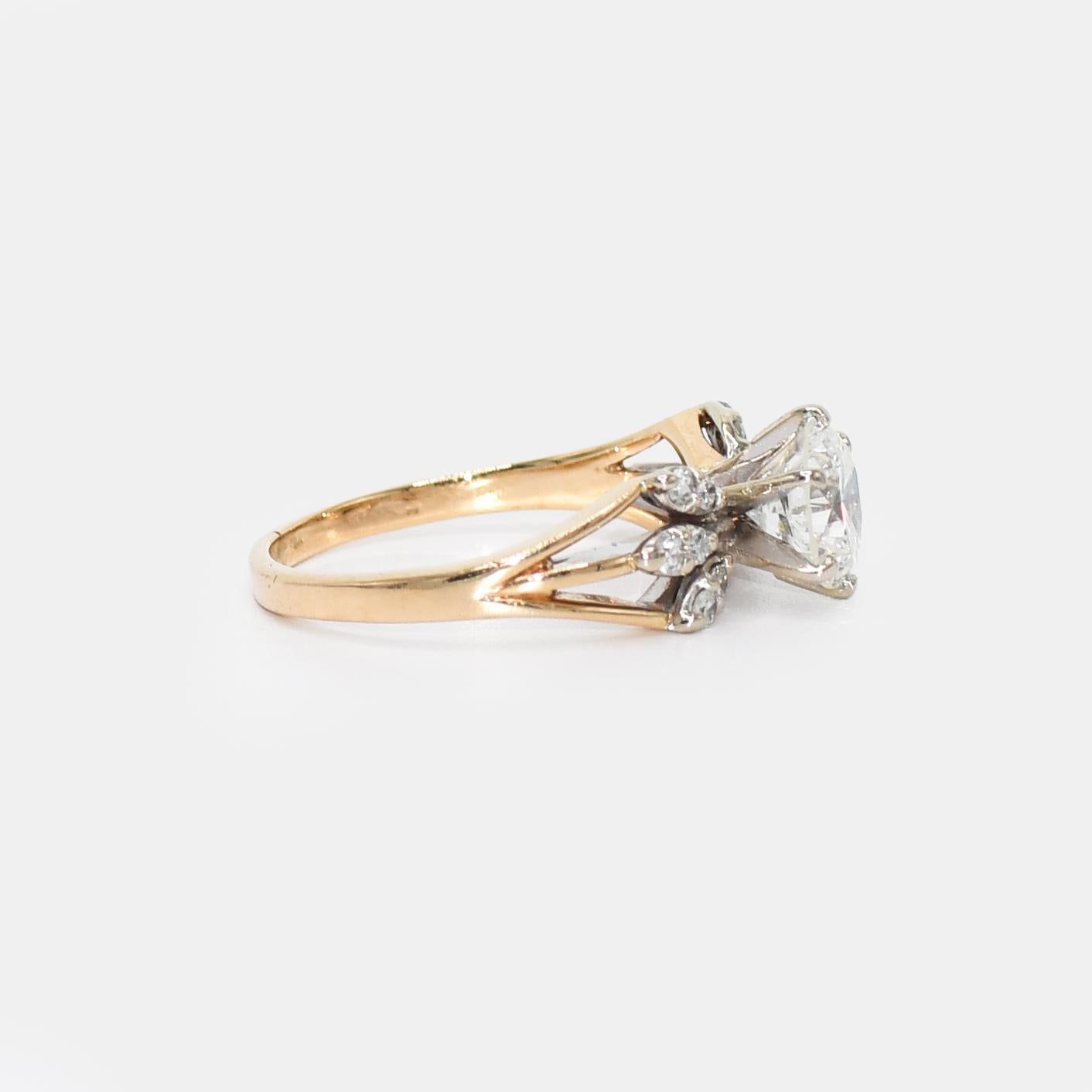 Round Cut 14k Yellow Gold Diamond Ring 1.25ct Round Brilliant For Sale