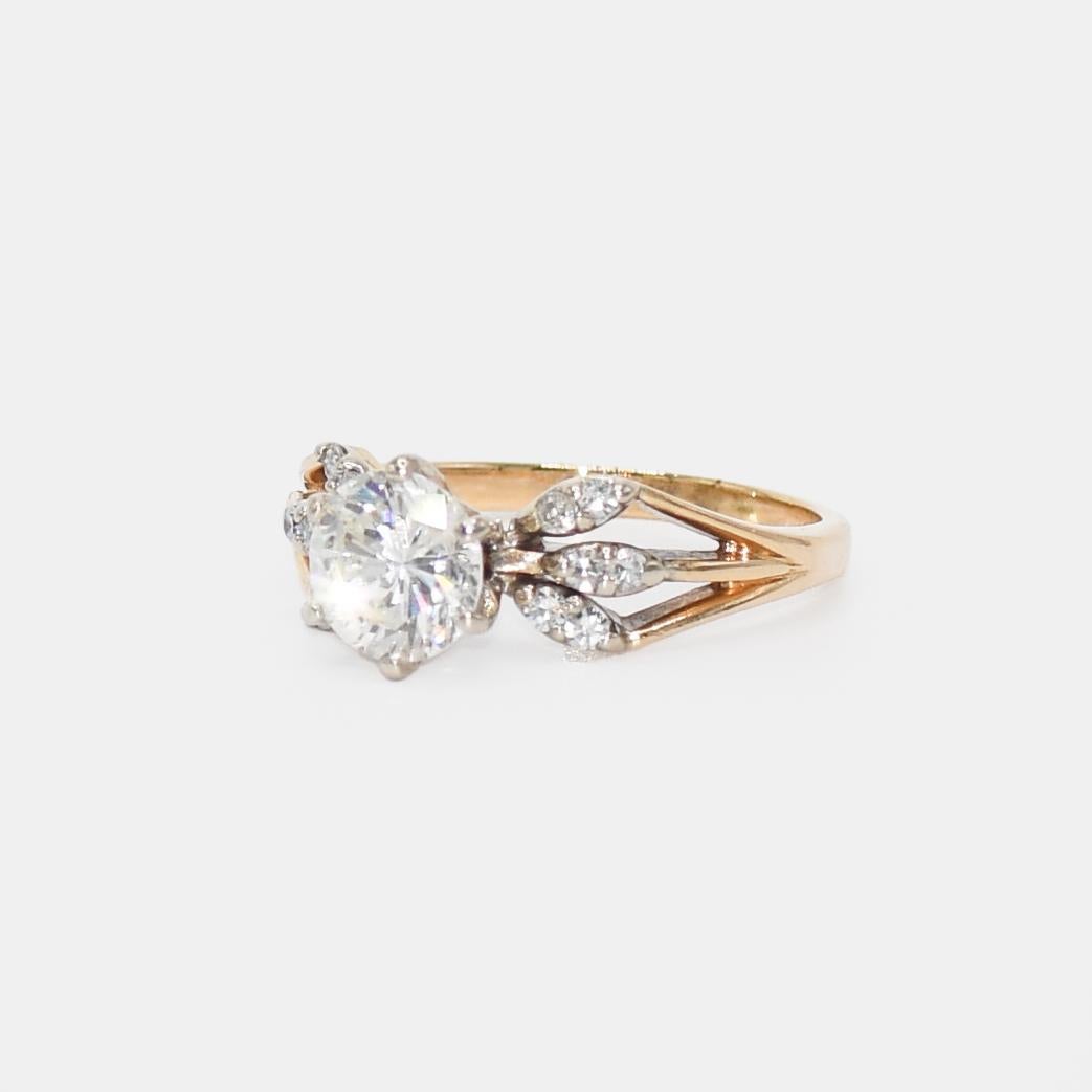 14k Yellow Gold Diamond Ring 1.25ct Round Brilliant For Sale 1