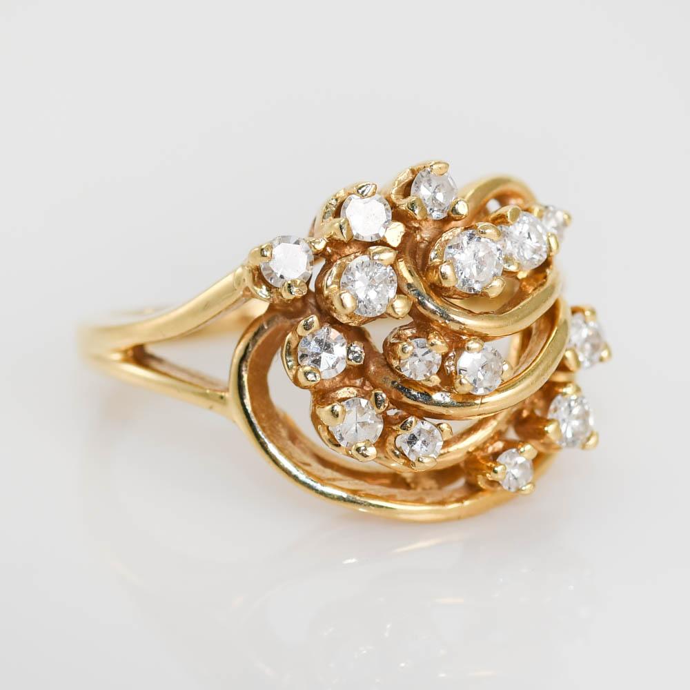 Taille ronde Bague en or jaune 14 carats avec diamants .20tdw 4,7 g en vente
