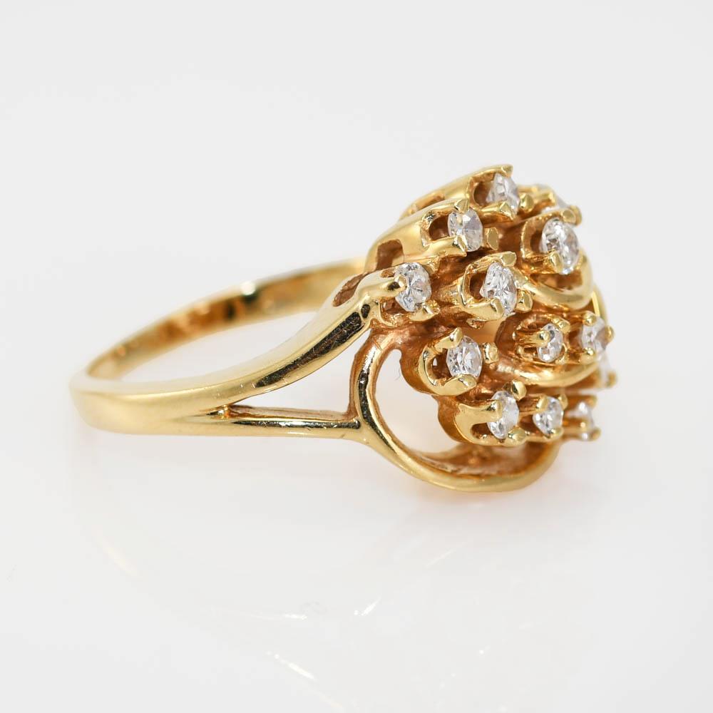 Bague en or jaune 14 carats avec diamants .20tdw 4,7 g Excellent état - En vente à Laguna Beach, CA