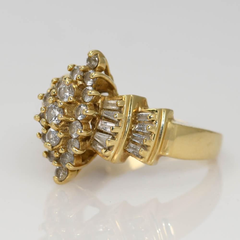 De las mujeres Anillo Diamante Oro Amarillo 14k .85tdw 6.5gr