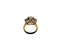 Vintage 14K Yellow Gold Diamond Cluster Ring with Brilliant-Cut Center