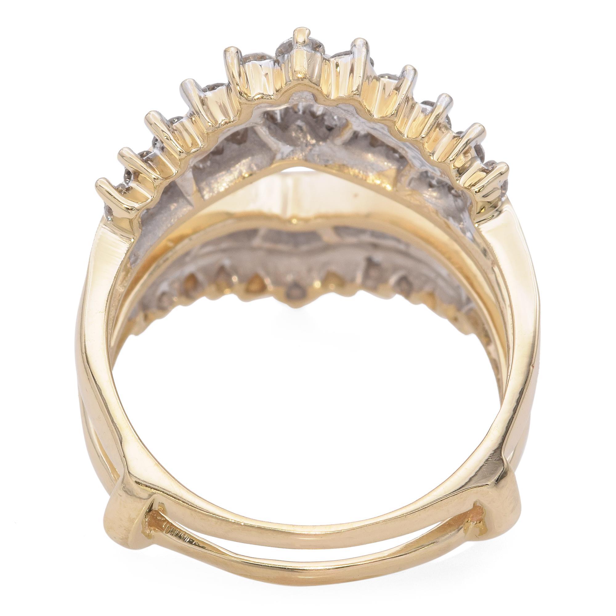 Round Cut 14k Yellow Gold Diamond Ring Guard For Sale