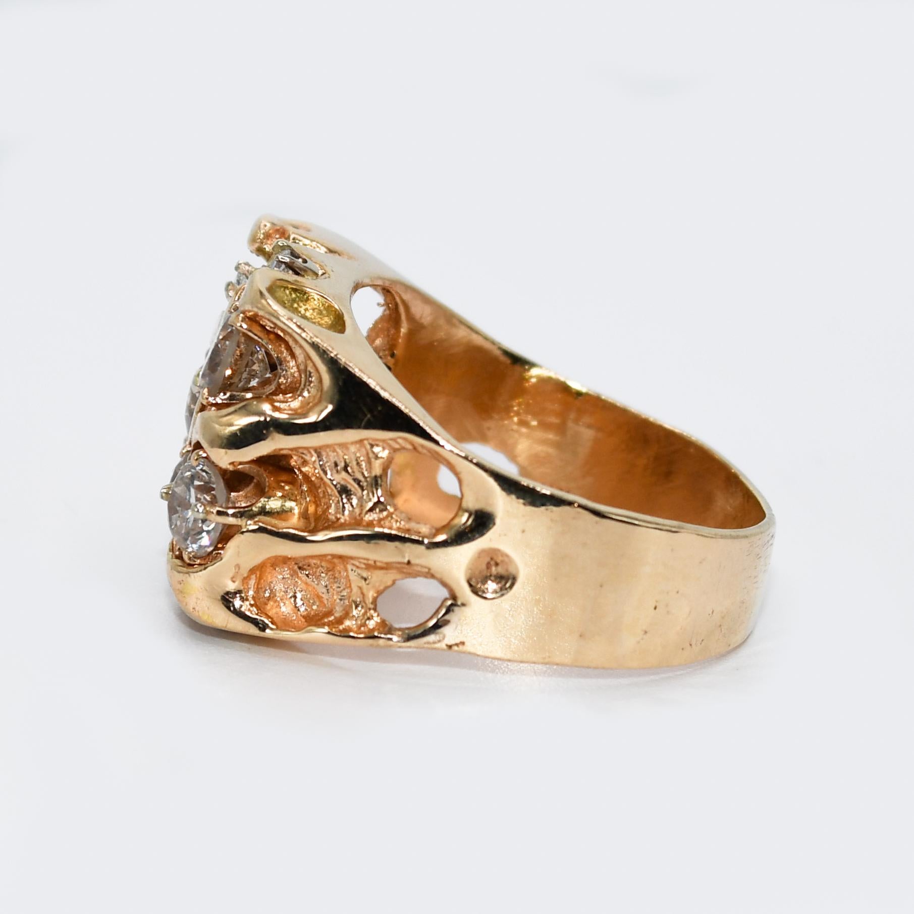 14K Yellow Gold Diamond Ring Nugget Style, 1.50tdw, 19.6g In Excellent Condition For Sale In Laguna Beach, CA