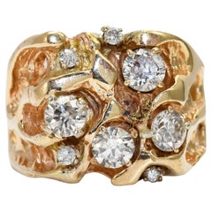 Retro 14K Yellow Gold Diamond Ring Nugget Style, 1.50tdw, 19.6g