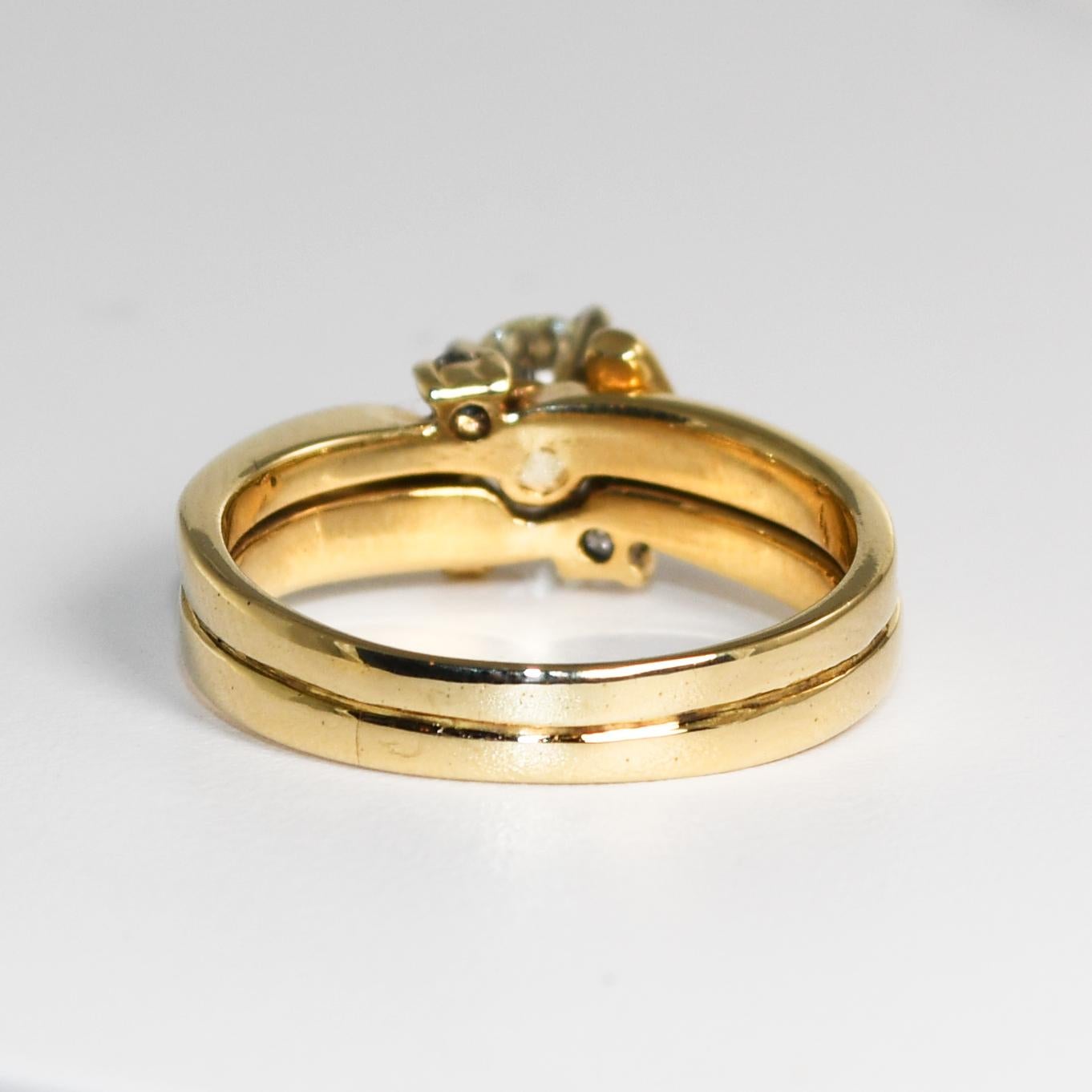 Bague en or jaune 14K avec diamant et anneau Excellent état - En vente à Laguna Beach, CA