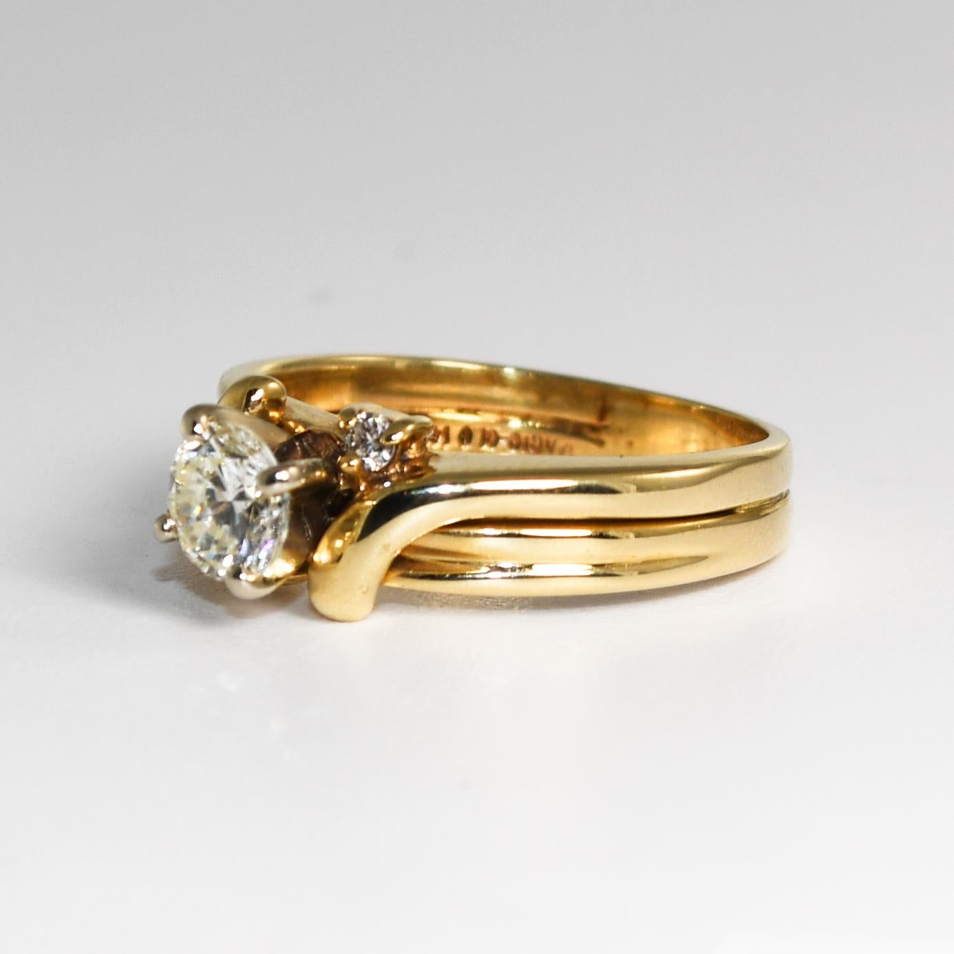 Bague en or jaune 14K avec diamant et anneau en vente 1