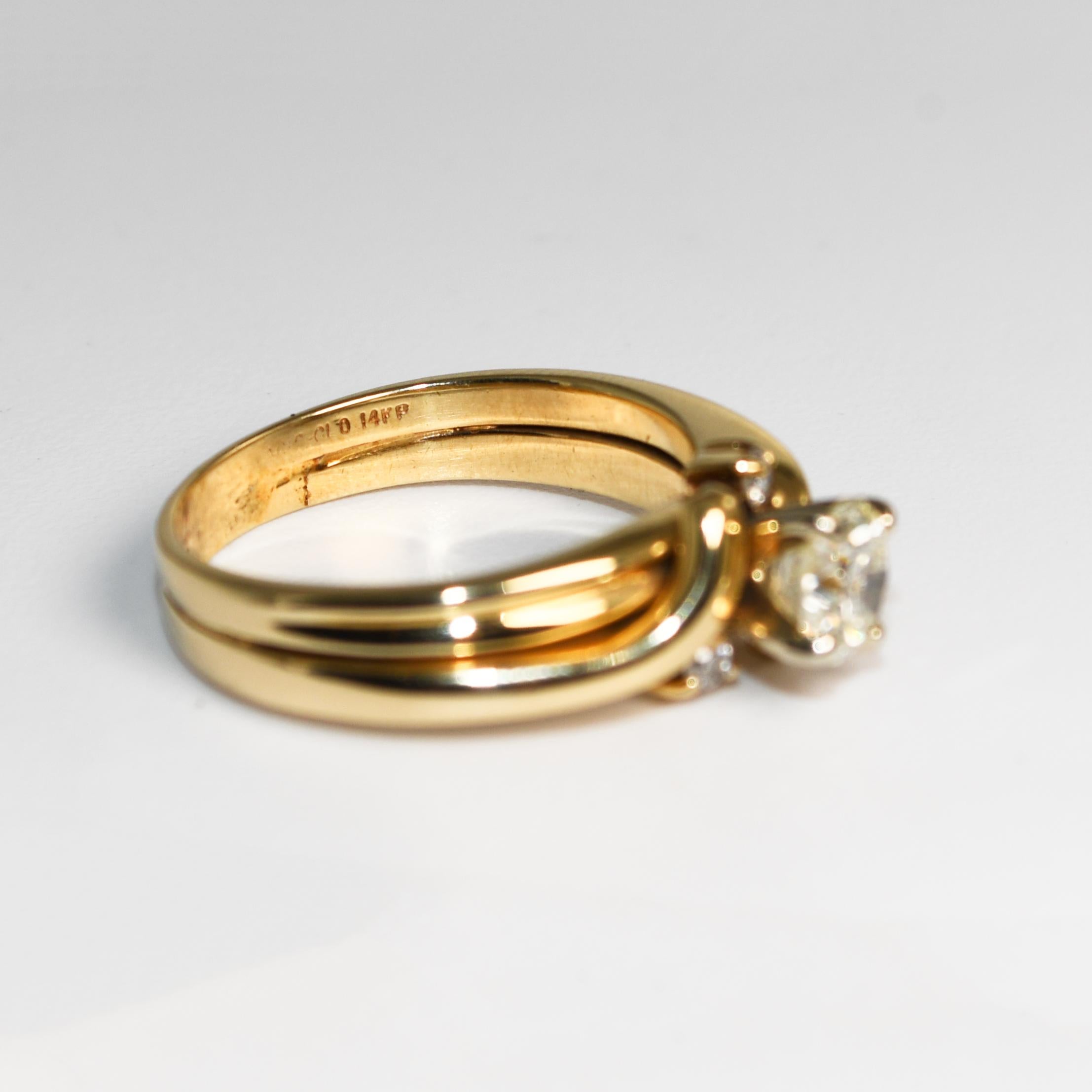Bague en or jaune 14K avec diamant et anneau en vente 3