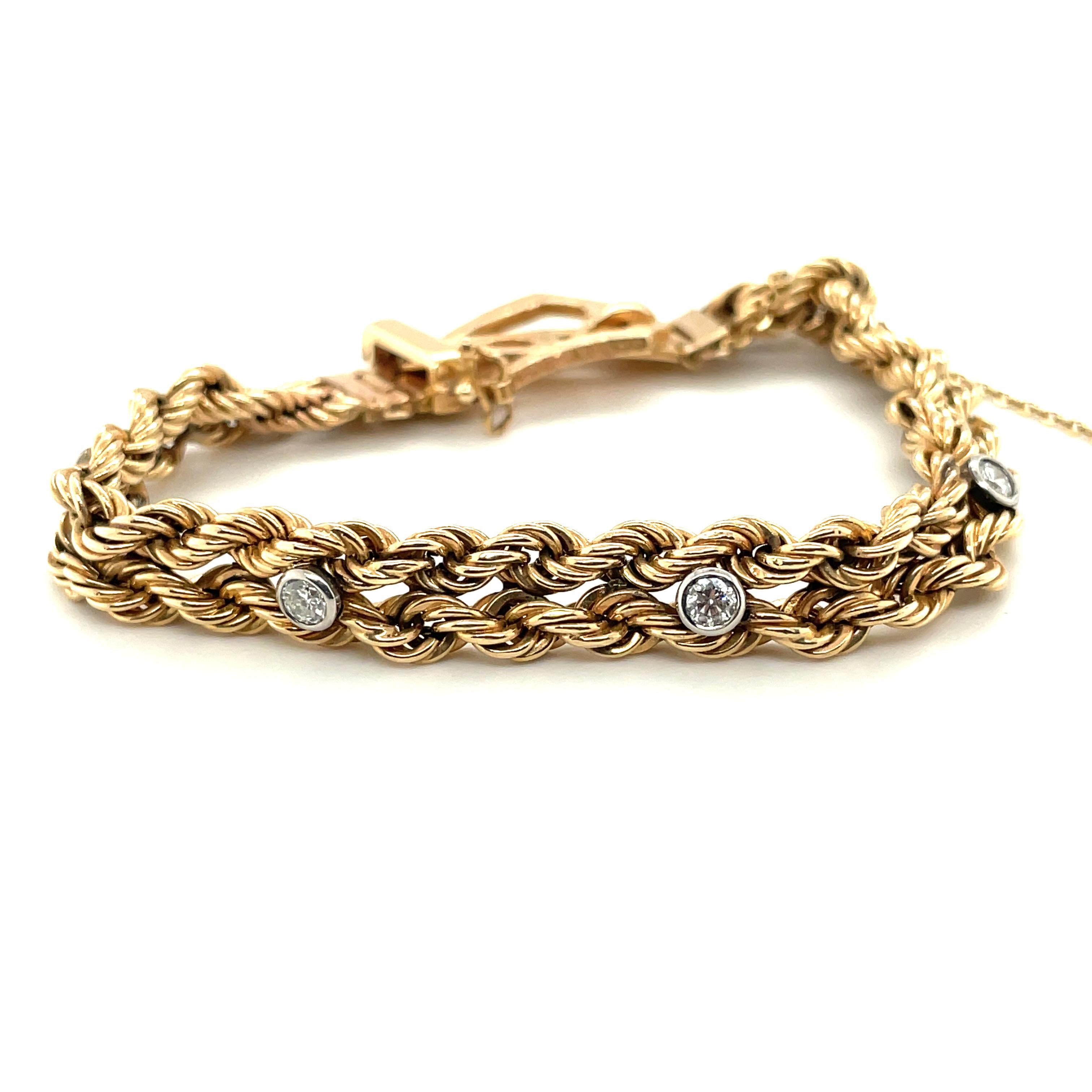 14K Yellow Gold Diamond Rope Chain Buckle Bracelet In Good Condition For Sale In New York, NY