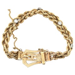 14K Yellow Gold Diamond Rope Chain Buckle Bracelet