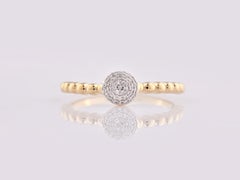 14K Yellow Gold Diamond Round Shaped Cluster Beaded Ring