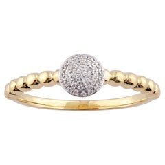 14K Yellow Gold Diamond Round Shaped Cluster Beaded Ring