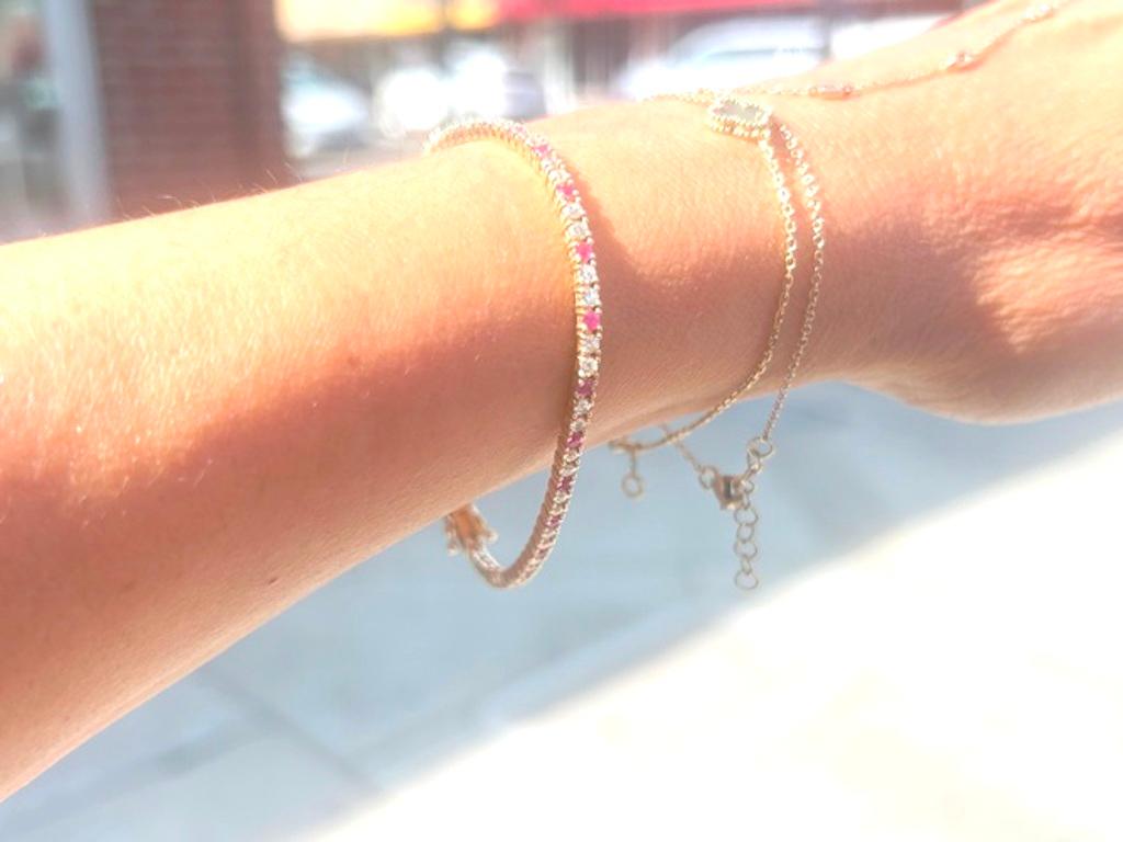 14K Gelbgold Diamant & Rubin Tennisarmband 2,36 Karat im Zustand „Neu“ im Angebot in Beverly Hills, CA